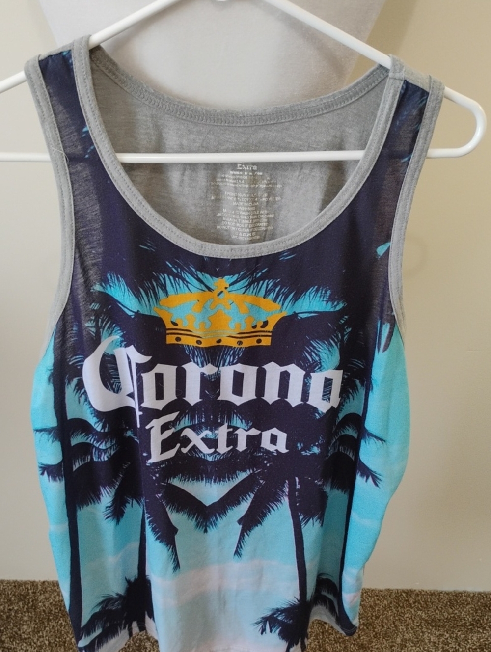 Men's Corona Extra Palm Tree Graphic Tank Top - Teal & Navy
